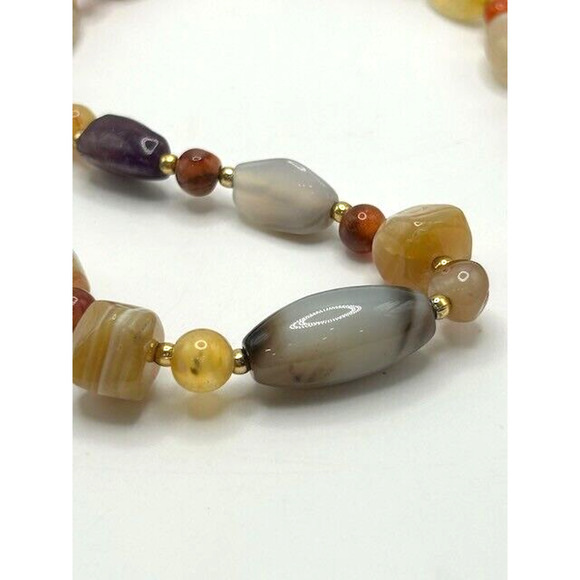 Vintage Natural Multicolor Gemstones Beaded Necklace 24" Barrel Closure - Picture 2 of 8